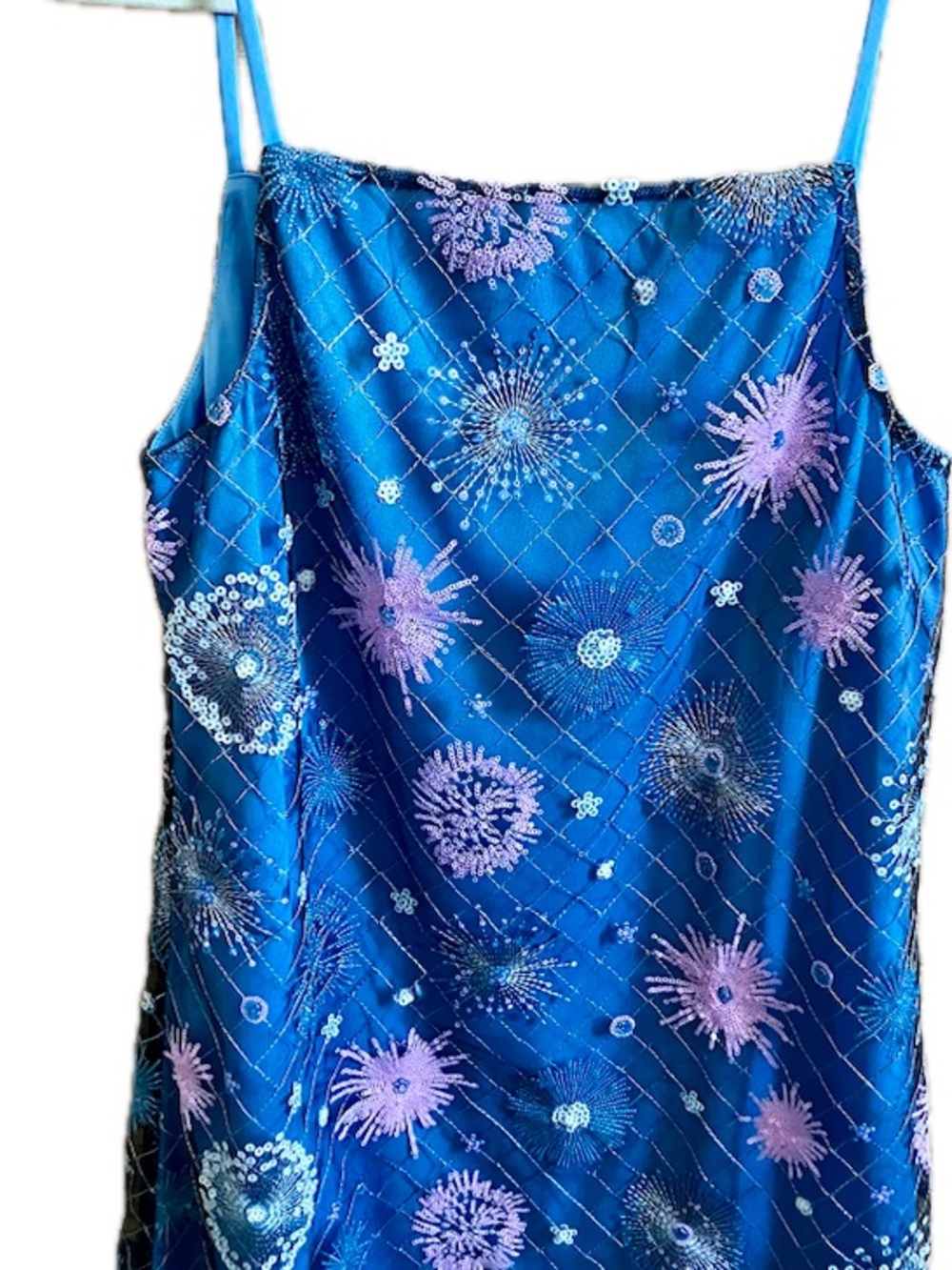 Blue Sequined Embroidered Mini Dress